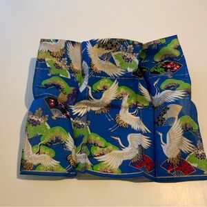 Kimono Kotobuki Cranes Origami Blue & Green Handkerchief Made in Japan